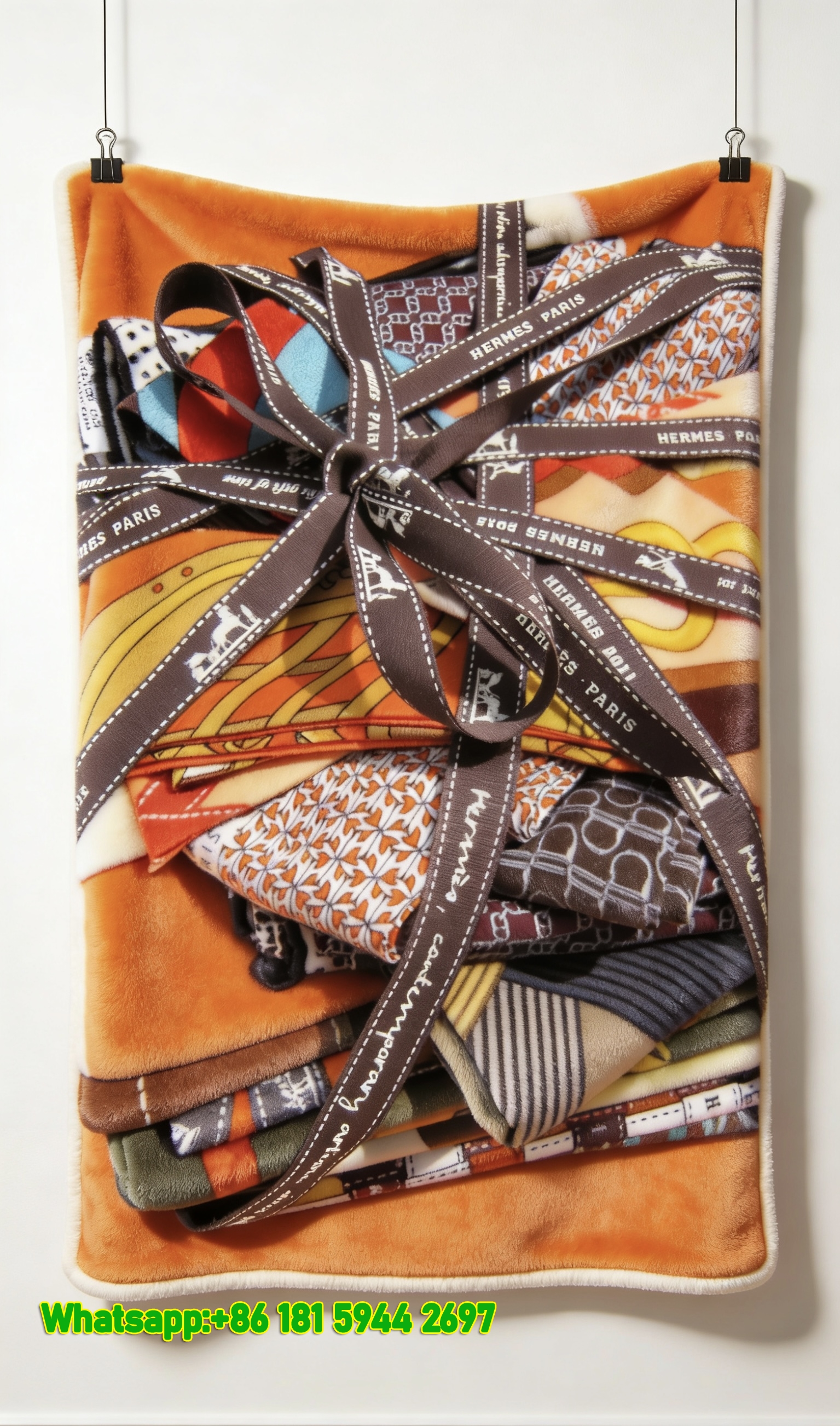 Luxury Hermès Scarf Stack Print Flannel Throw Blanket IMG_5196